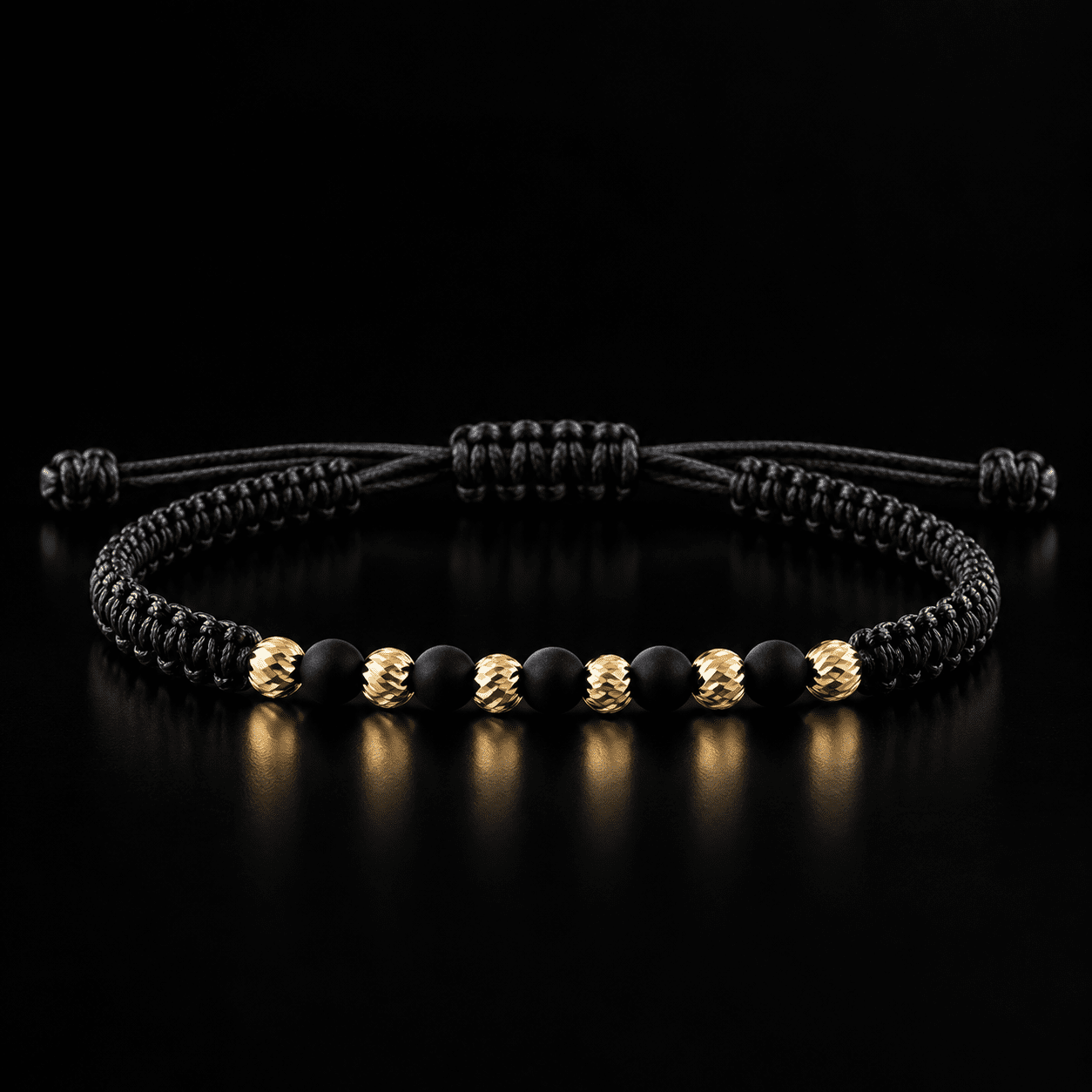Pulsera tejida oro 18 k 6 balines # 3 y neopreno