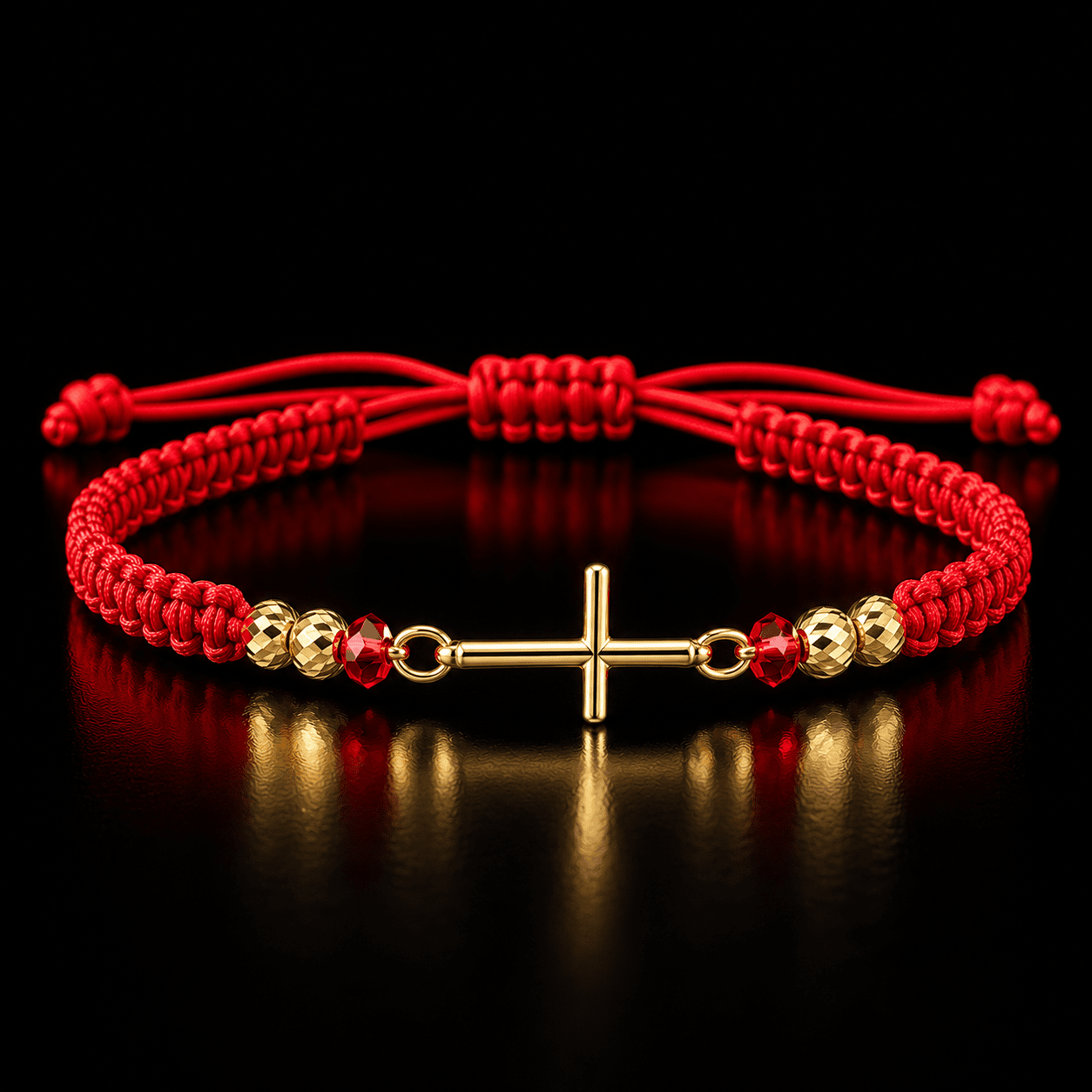 Pulsera tejida de cruz en oro 18 k y 4 balines # 4